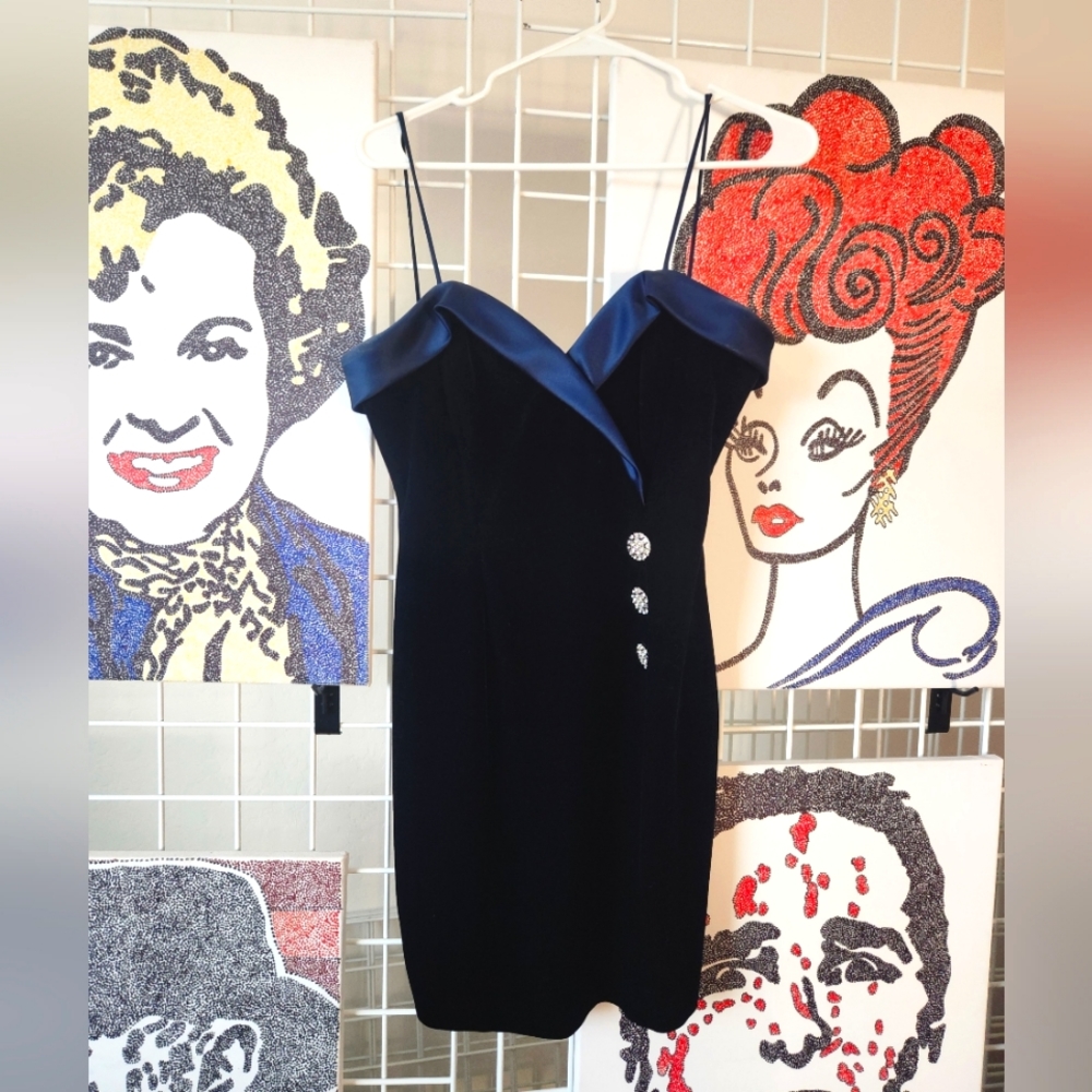 Betsy & Adam Navy Velvet Formal Cocktail Dress